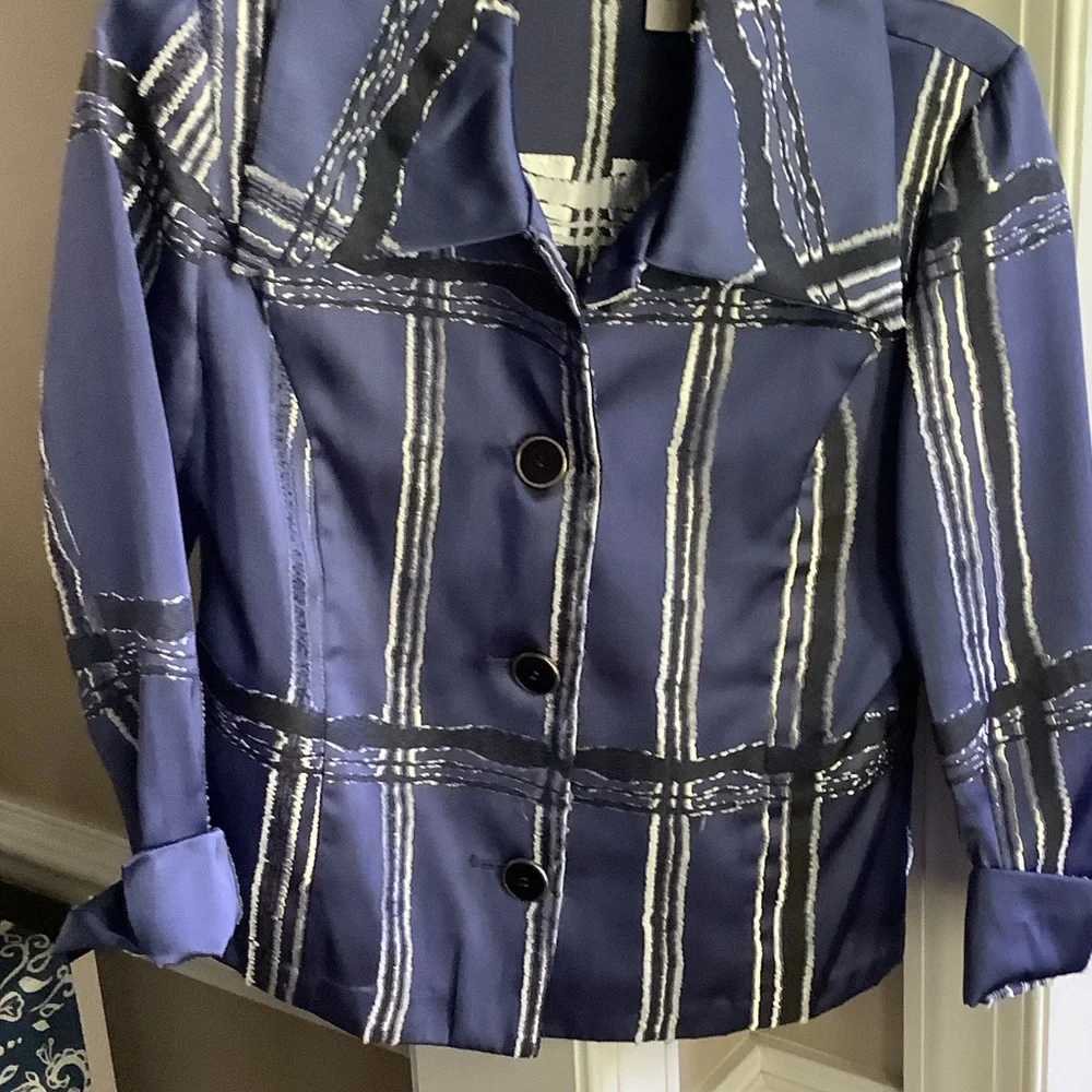 Chico's Blue‎ and White Plaid Blazer